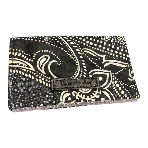 Vera Bradley Mini Card Case Stellar Paisley 29860 ID Wallet Black White NWT New - Picture 2 of 7